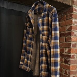 J. Crew Navy and Mustard Plaid Shirt Jacket